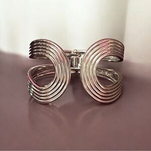 Noir Silver Tone Cutout Statement Clamper Cuff Bracelet NWOT